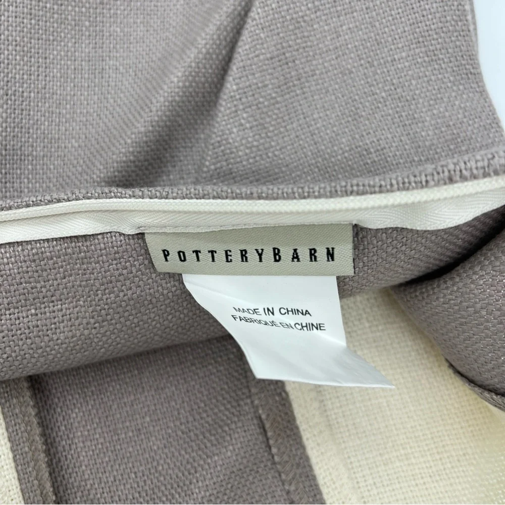Pottery Barn Taupe And Cream Awning Stripe Linen 20x20 Pillow Cover NWOT